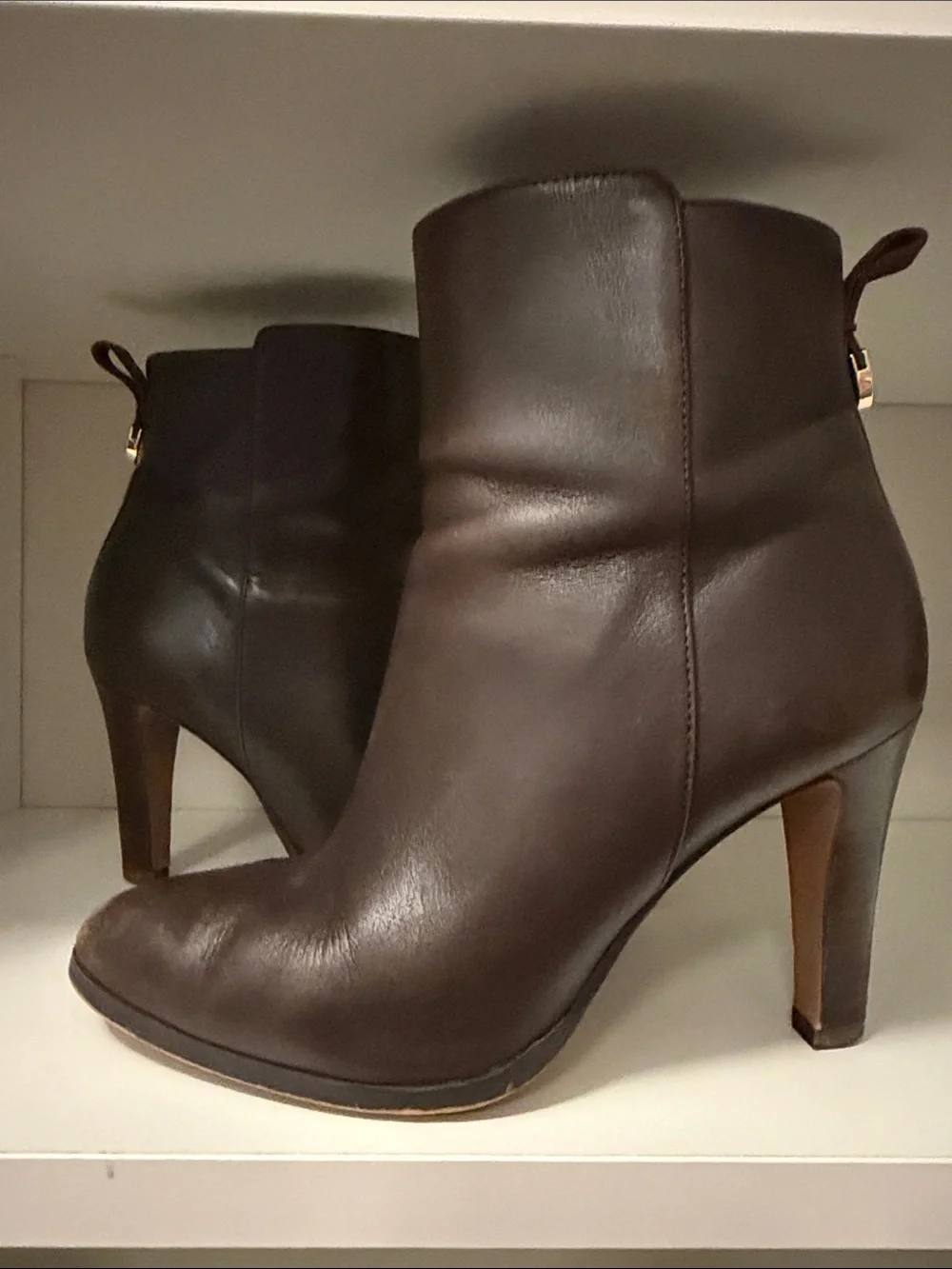 Coach Brown Leather High-Heel Ankle Booties